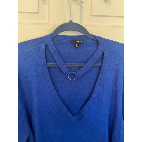 Torrid Blue Deep V Long Sleeve Tunic Knit Sweater Size 5 ( US 5X) - Picture 2 of 8